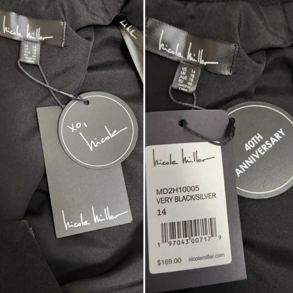 🆕️⬇️Nicole Miller Black Stretch Crepe Camille Dress With Sequin Puff Sleeves - Picture 13 of 15